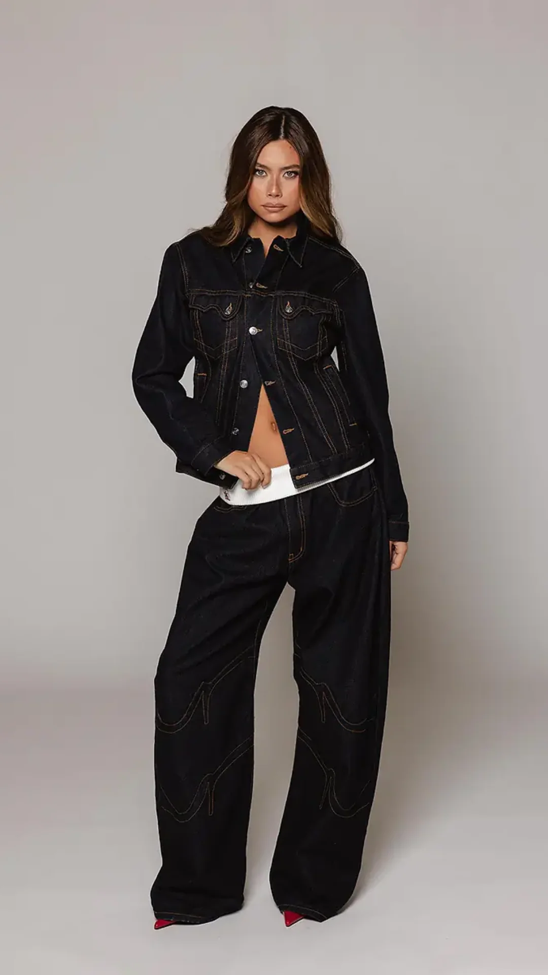 Black Fold-Over Jeans